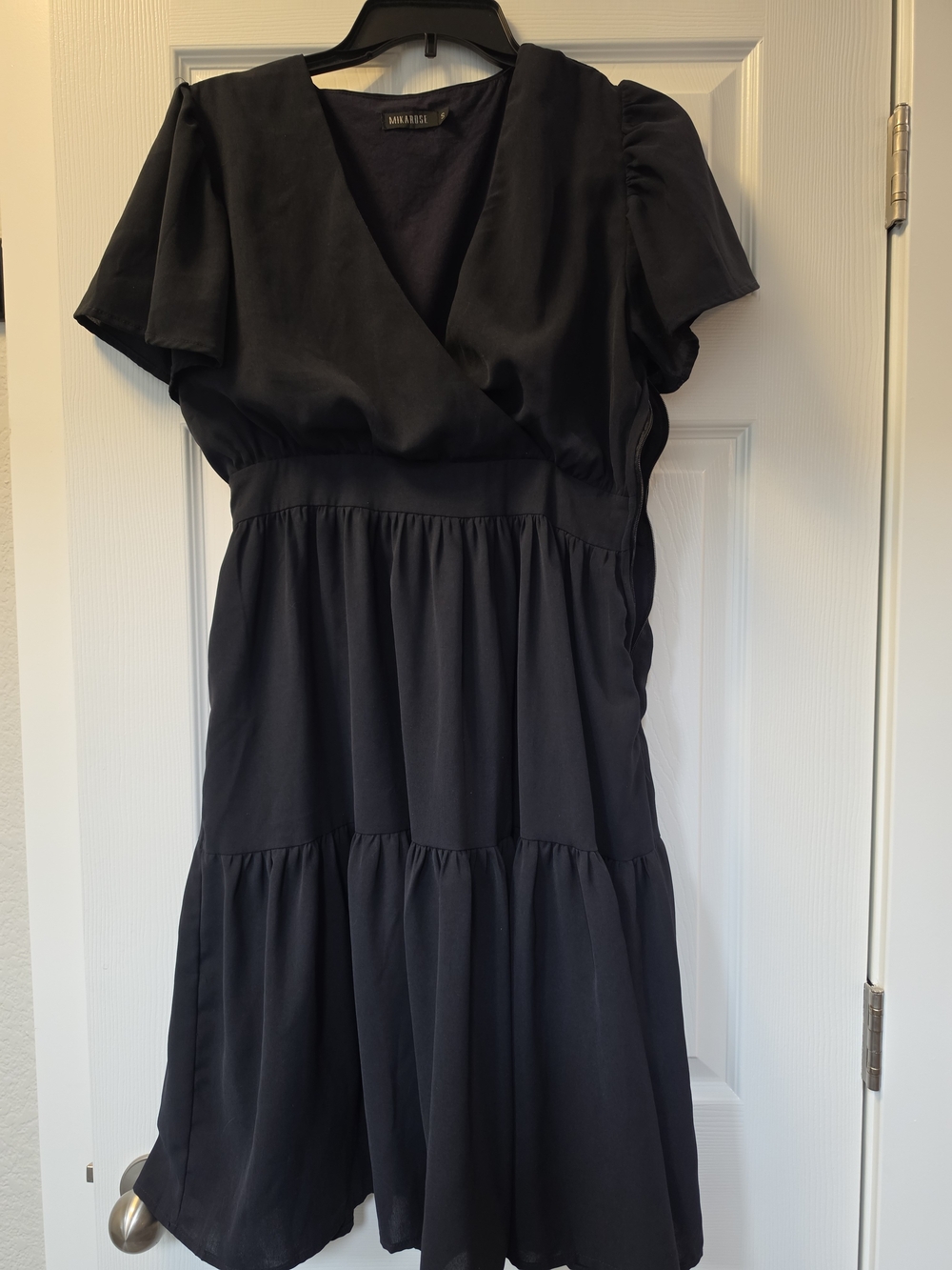 Mikarose Black V-Neck Tiered Mini Dress